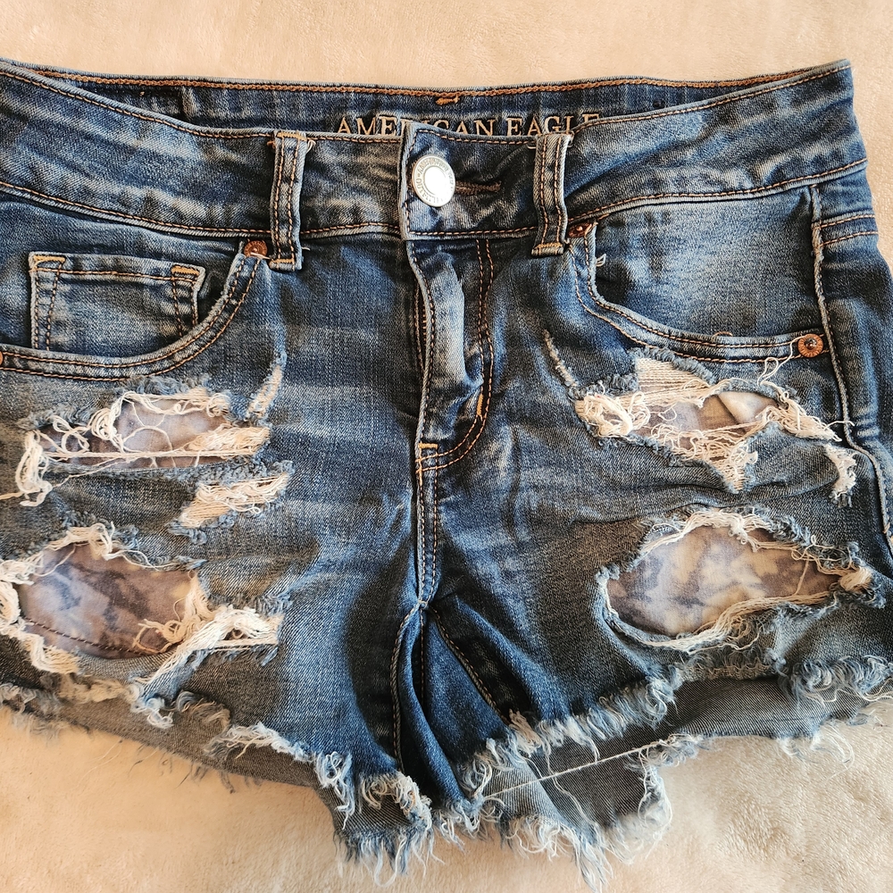 American Eagle Outfitters Blue Distressed Jean Shorts